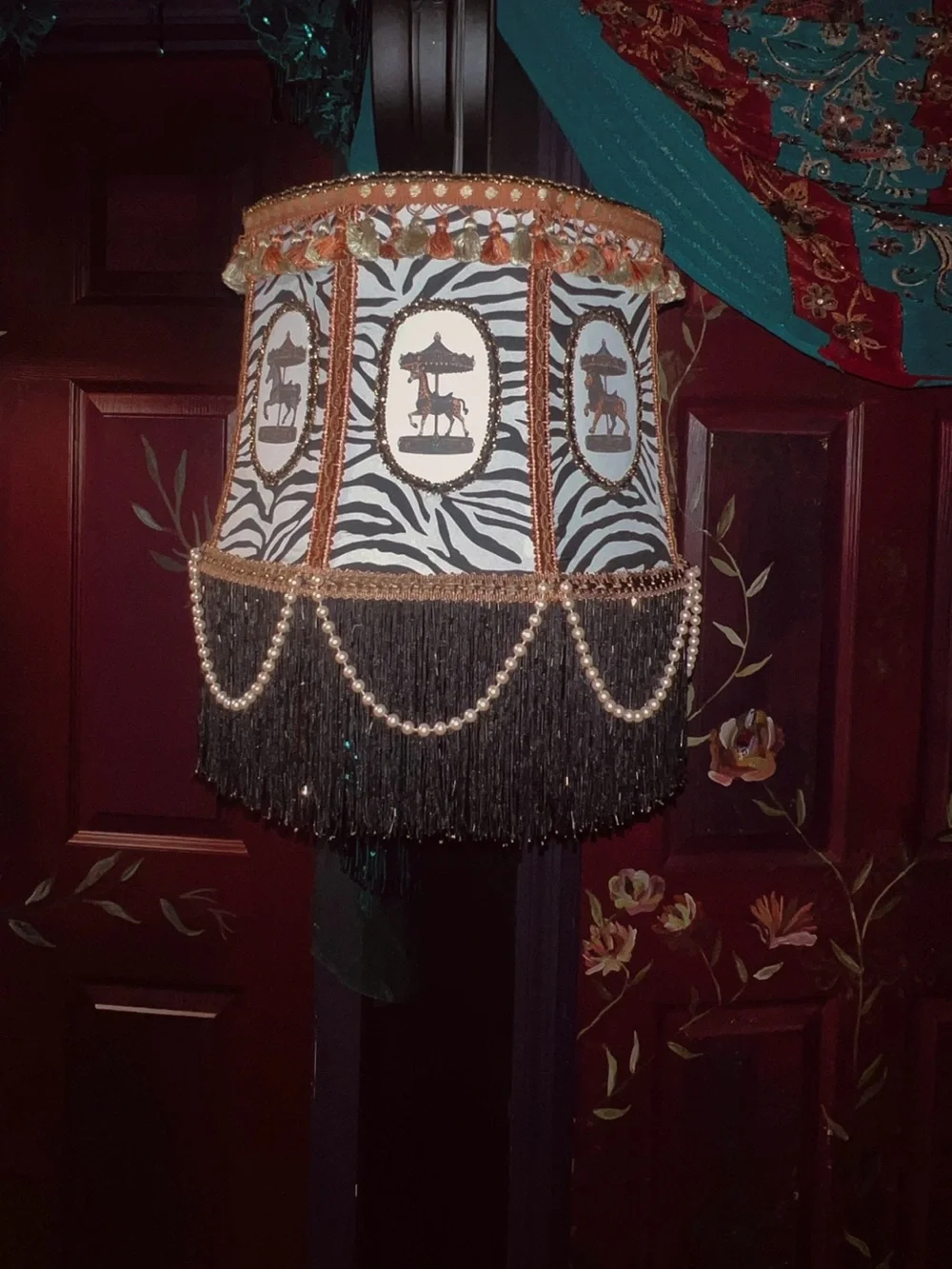Vintage-Inspired Carousel Zebra Print Hanging Lampshade